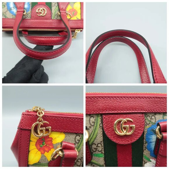 100% Authentic GUCCI Ophidia Top Handle Red Canvas Satchel - Picture 8 of 12